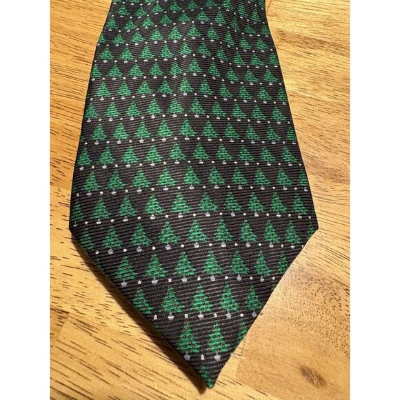 BELKS Christmas Tree 100% Silk Tie Mens Classic Holiday Party Church Navy Green - Picture 1 of 4